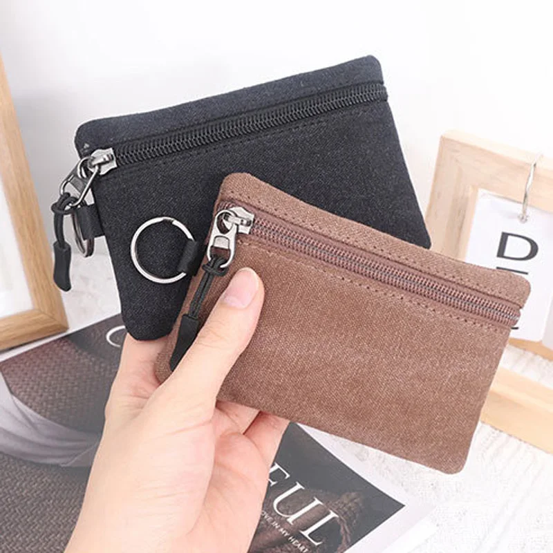 200Pcs/Lot Canvas Mini Coin Purse Simple Zipper Kid Storage Pouch Money Pocket Solid Color Coin Key Bag Wholesale