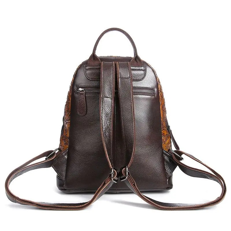 Autumn Winter Package Women Handmade Leather Backpacks Embossed Top Layer Cowhide Bagpacks Big-capacity Travel Bag Schoolbags