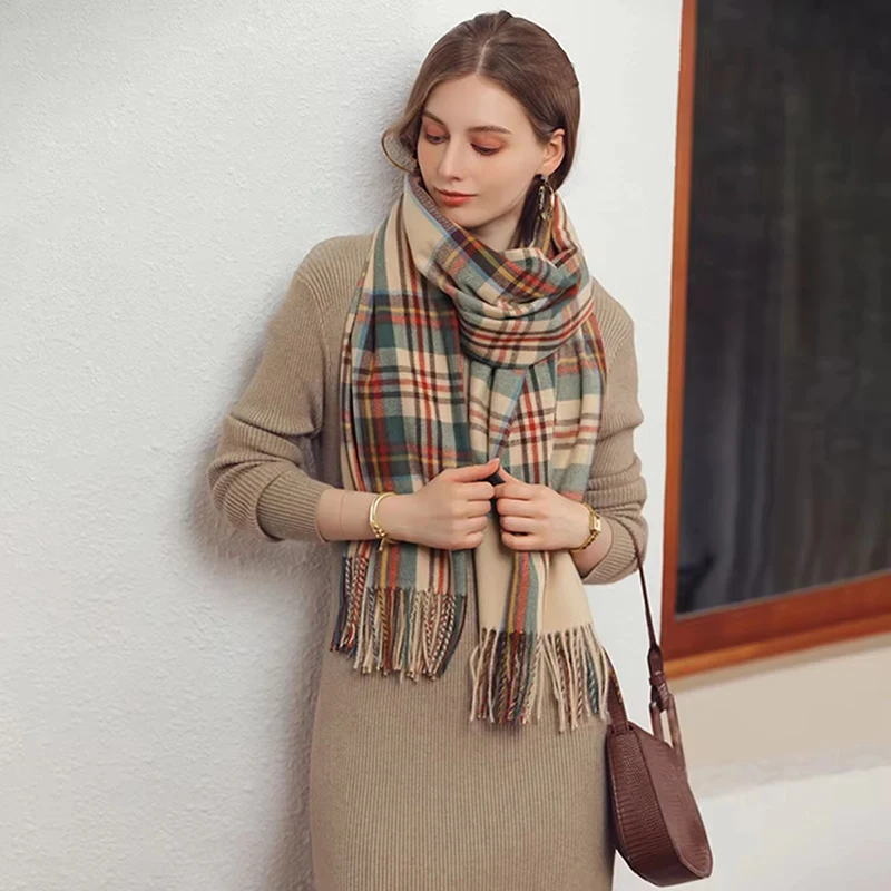 Winter Female Lattice Imitation Cashmere Scarf Autumn and Winter Thick Fashion Warm Wild Scarf Shawl Female Poncho Stoles