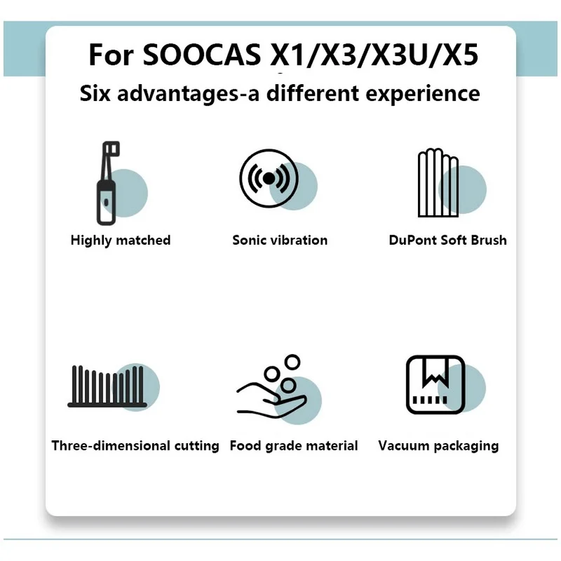 6 sztuk wymienne główki do szczoteczki dla SOOCAS X3/X3U/X5 elektryczna soniczna szczoteczka do zębów DuPont miękkie odpowiednie dysze z włosia