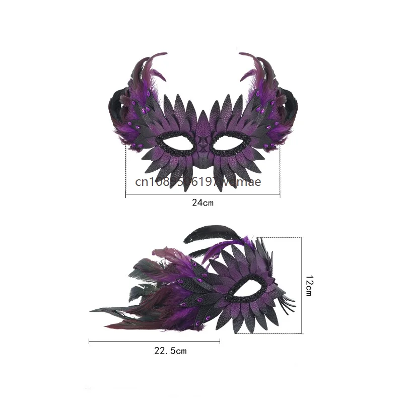 Gothic Masks Women Feather Mask for Masquerade Sparkly Rhinestone Vintage Half Face Mask Adjustable Party Stage Cosplay Props 6
