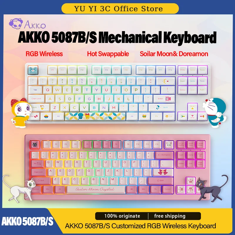 

AKKO 5087B/S Customized Mechanical Keyboard Hot Swappable Three Modes Wireless Anime Theme Design Rechargeable RGB Gasket