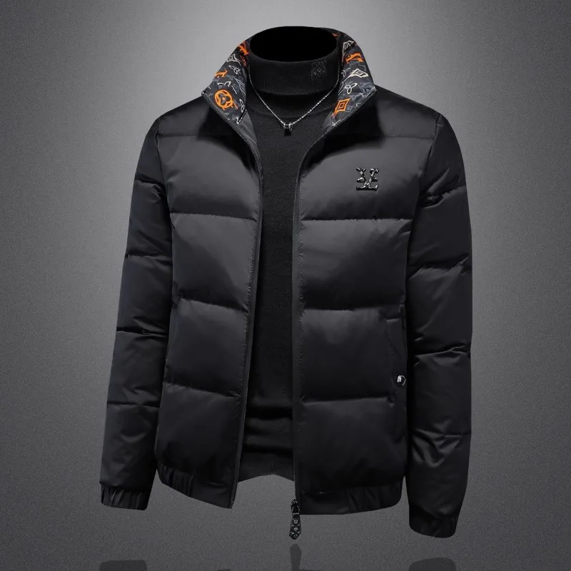 Men's Stand Collar White Duck Down Jacket Glossy Surface Warm Outerwear Casual Trendy Korean Slim Fit Autumn Winter New Style