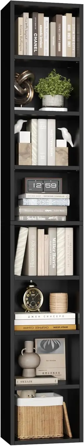 

8-Tier Adjustable Media Tower Rack, Slim CD DVD Storage Cabinet with Wood Look for Home Office, Black