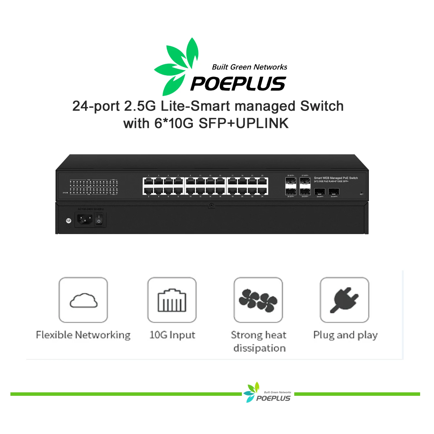 Lite-smart 24-port 2.5G POE or non managed  switch with 6*10G SFP+ uplink