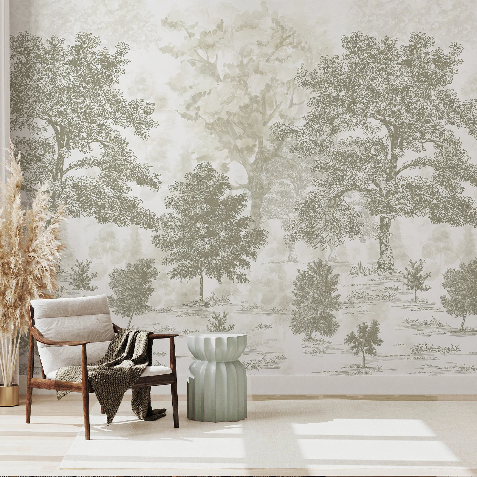 

Zeeko Vintage Forest Mural Peel and Stick Beige Tree Wallpaper Self-Adhesive Large Nature Landscape Mural Canvas Wall Decoration