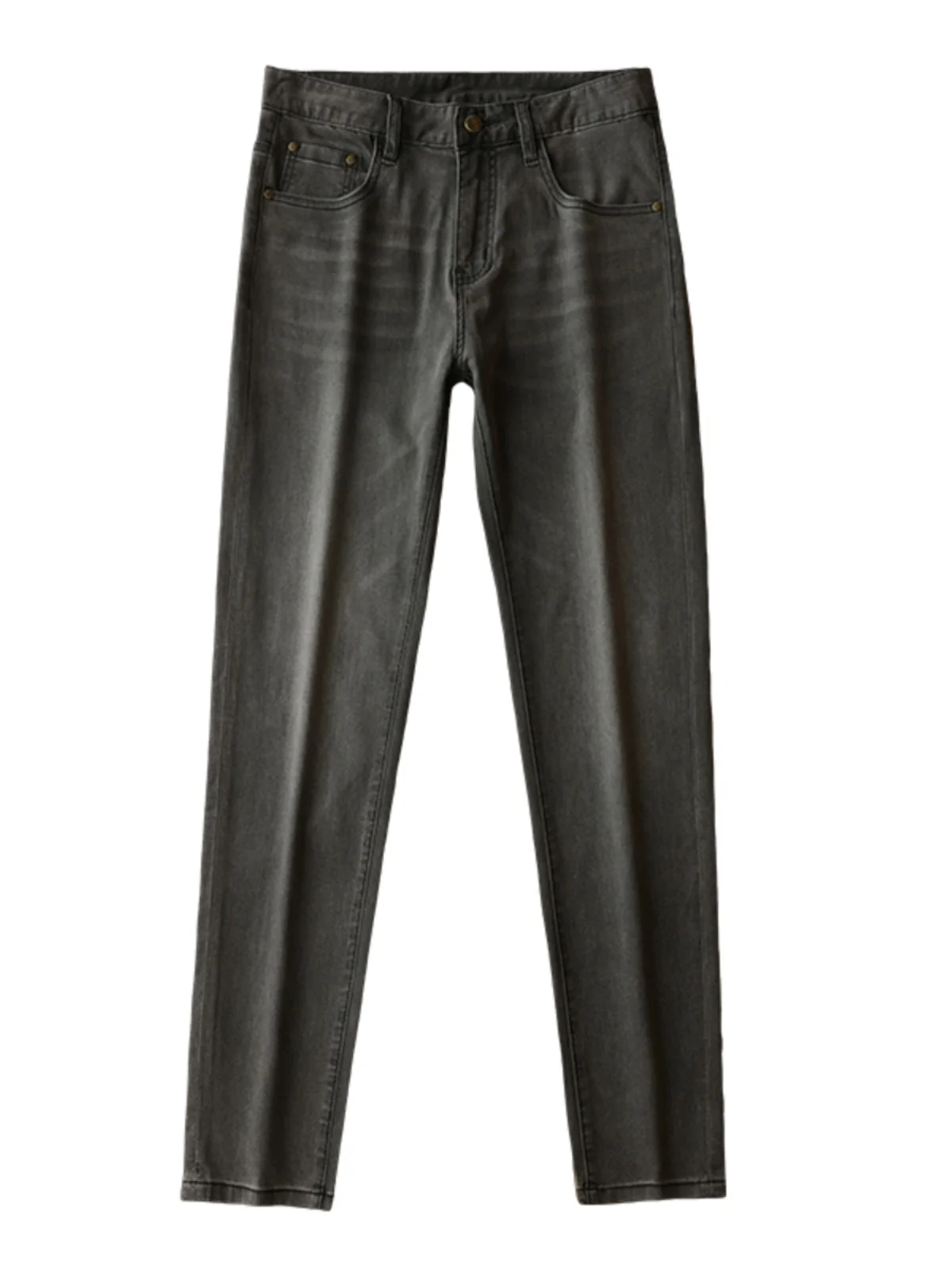 

Spring Summer Thin Casual Light Grey Jeans Men's Slim Fit Casual Versatile Long Pants mid Waist Zipper Youthful Style