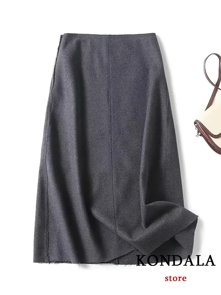 

KONDALA Casual Vintage Chic Women Skirt Solid Zipper Loose Long Straight Skirt Fashion 2024 Autumn Office Lady Wear Skirt