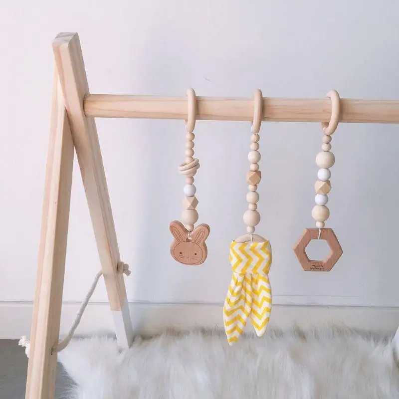 

E06F 1Set Nordic Cartoon Baby Wooden Pendant Gym Fitness Rack Toddler Infant Room Ornament Decoration