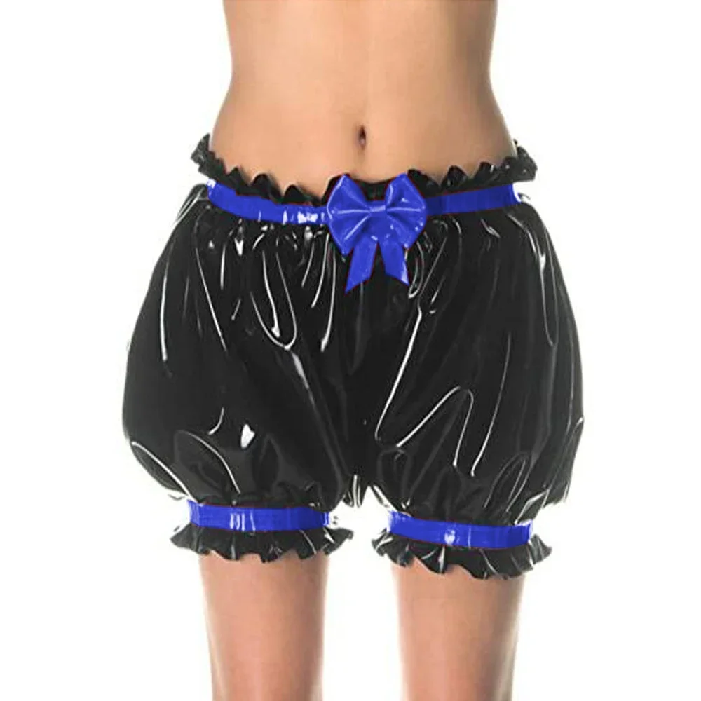 Sissy Gothic Lolita Shorts Vinyl PVC Leather Elastic Waist Bow Shorts Pants Trim Loose Bloomers Vintage Victorian Pumpkin Shorts