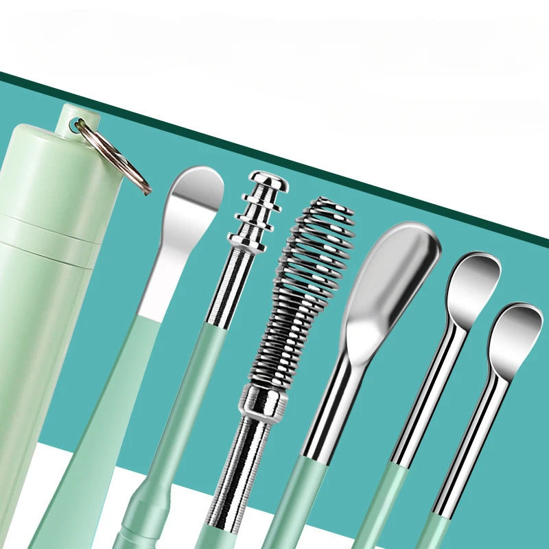 6pcs/set Portable Earpicks Portable Keyring Style Earpicks Travel Pocket Storage Ear Cleaning Tools