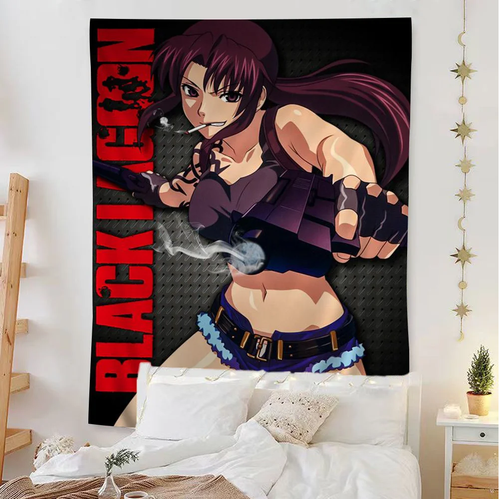 Japanese Anime Black Lagoon Printed Large Wall Tapestry Art Science Fiction Room Home Decor Decor Blanket