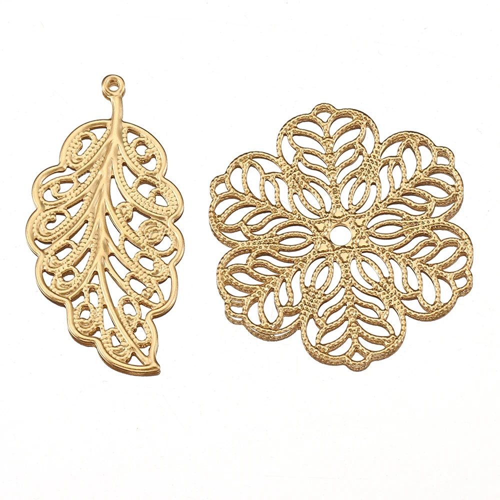 No Fade 20pcs 10pcs Stainless Steel Flower Filigree Leaf Leaves Pendants Charms for Necklace Earrings Jewelry Making DIY