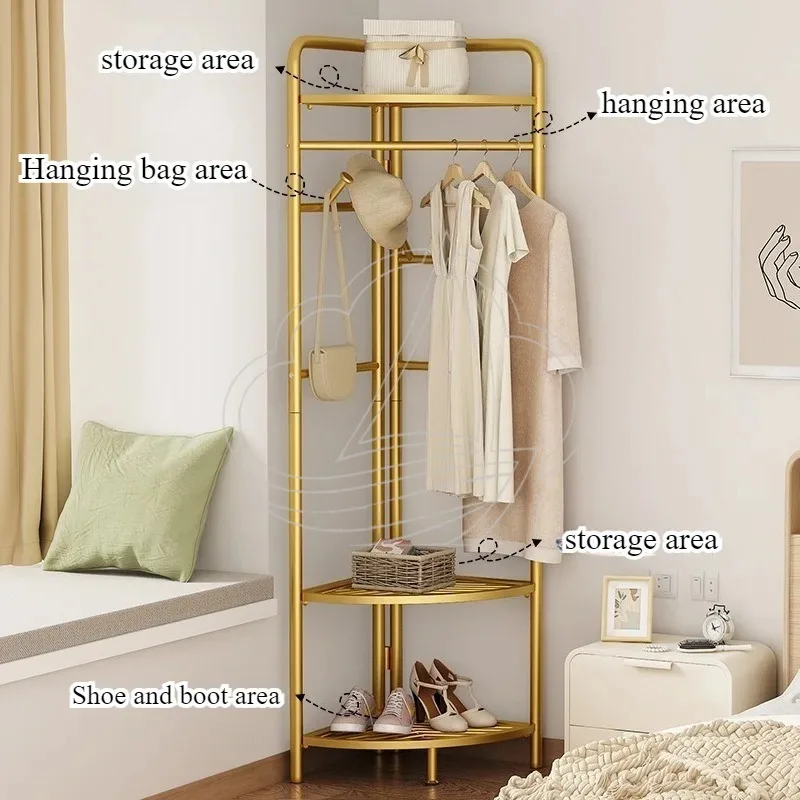 Floor to Ceiling Corner Clothes Rack Light Luxury Garment Hanging Organizer For Bedroom Wardrobe Storage