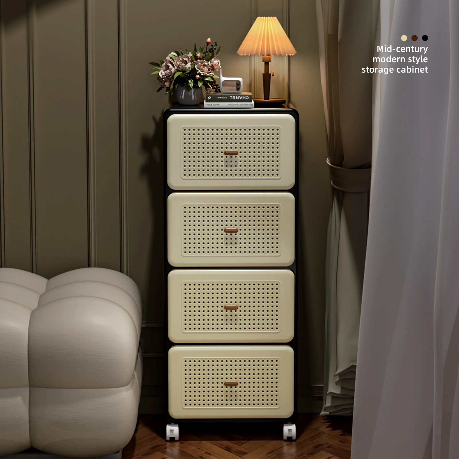 

Storage cabinet drawer-type storage box installation-free antique tipping bucket black living room snack cabinet bedroom bedside