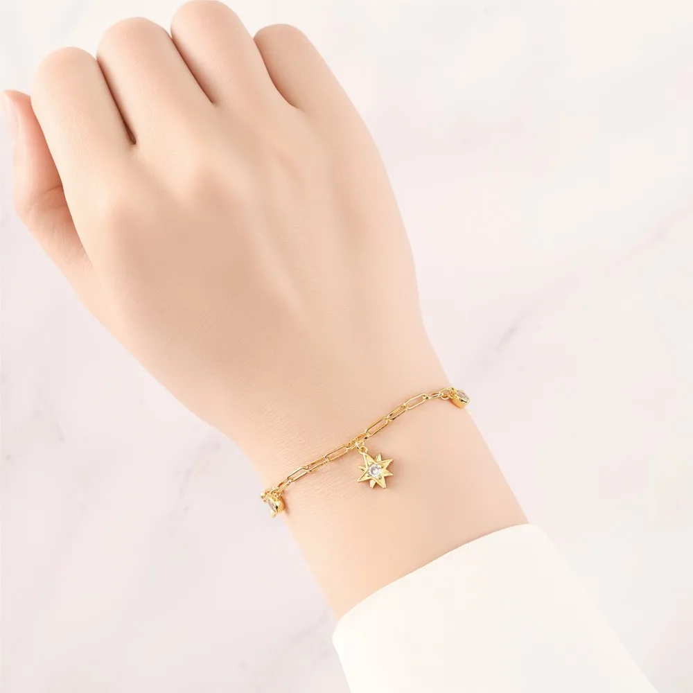 New 925 Sterling Silver Exquisite Golden Starry Bracelet Chain Link Women Bracelet Birthday Festival Jewelry Gifts