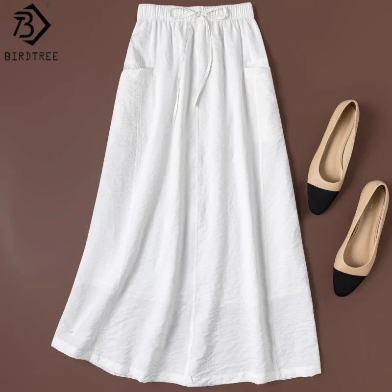 

Юбка Birdtree, 78% натуральный шелк, 22% спандекс, женская, из сухого шелка, двухслойная, с карманами, на эластичной талии, новинка весны 2026, D63829JF