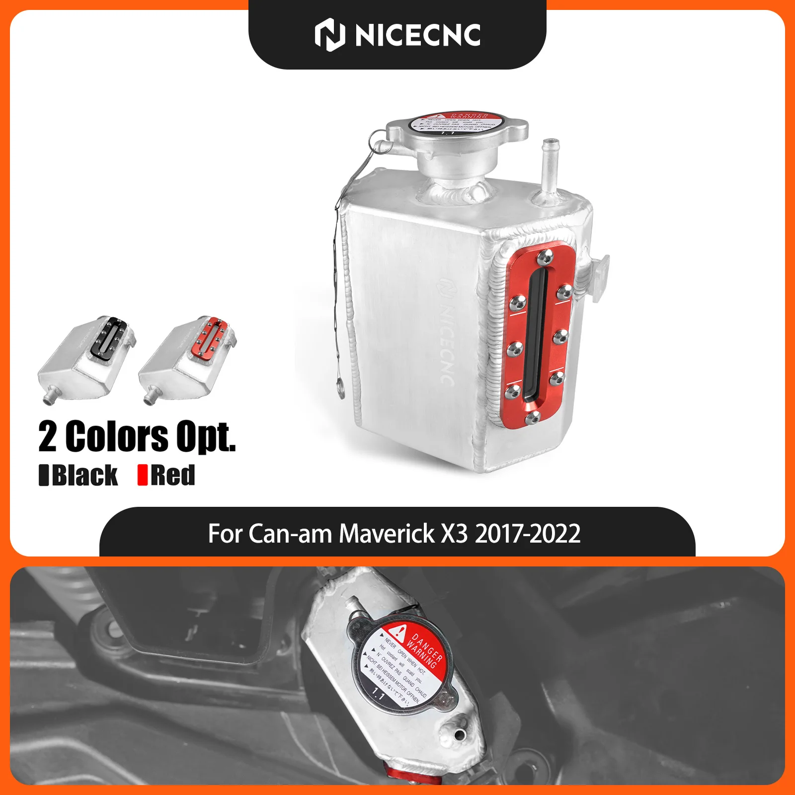 NICECNC For Can-Am Maverick X3 Max R 2017-2022 Coolant Reservoir Tank Visual Window Aluminum For Canam Defender UTV Accessories