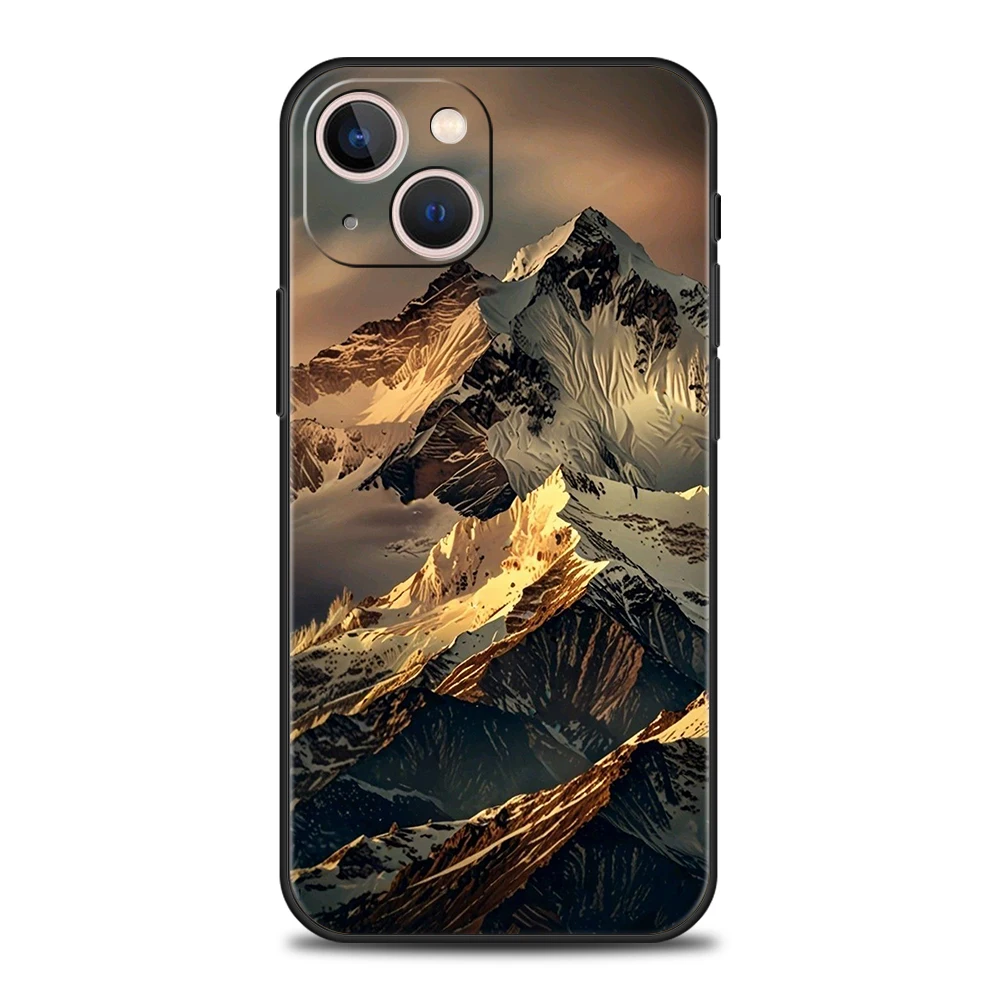 Black Mountain Peak Pattern Phone Case Cover for iPhone 17 16 15 14 13 12 Pro Max 17 Air 11 Pro Max Shockproof Soft TPU Shell