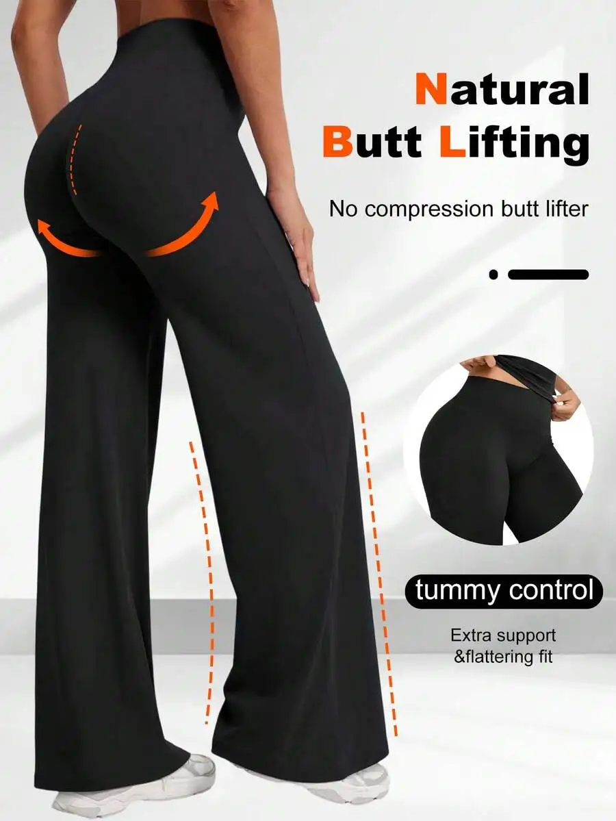 Hochtaillierte, weit geschnittene Freizeithose für Damen, multifunktionale, hüfthebende Yogahose, weicher Polyesterstoff, pflegeleicht, maschinenwaschbar.