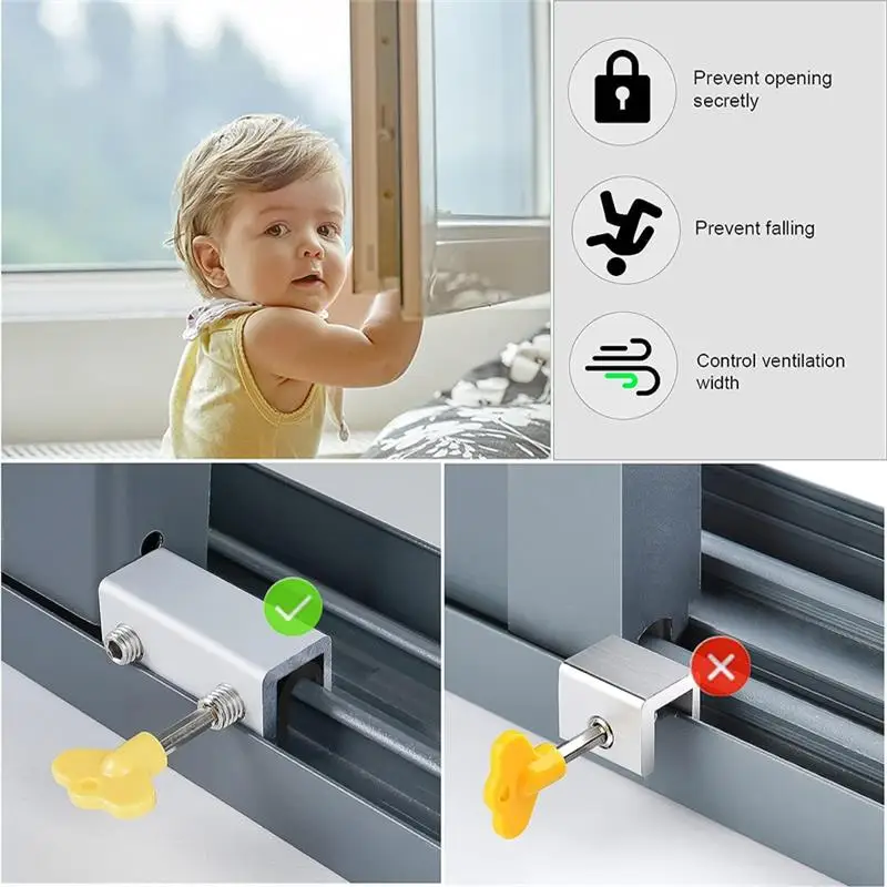 Adjustable Childproof Safety Locks for Bedroom Home Patio Door Sliding Windows Stoppers Security Aluminum