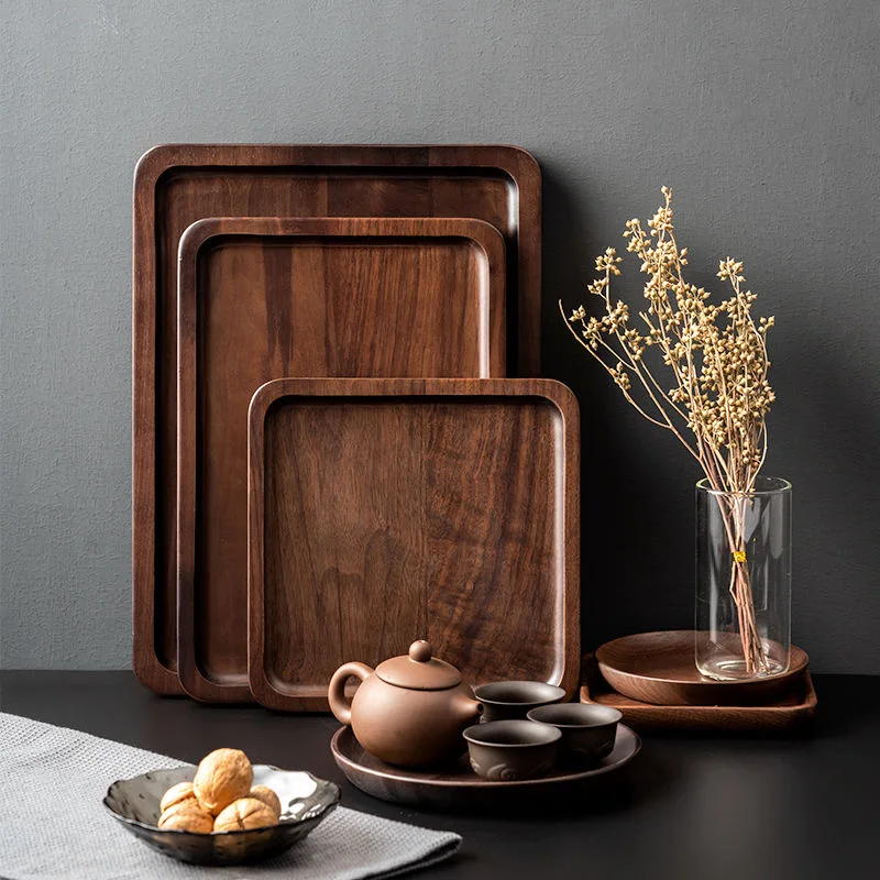 Simple Acacia Wood Tea Tray Rectangular Afternoon Tea Coffee Tray Household Storage Wooden Dinner Plate