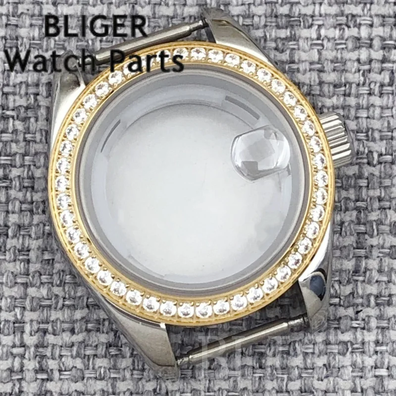 BLIGER NH05 06 28mm Cassa per orologio da donna Oro rosa Argento rivestito Anello con diamanti Vetro zaffiro Misura quadrante da 20,5 mm Adatto al movimento NH05 NH06
