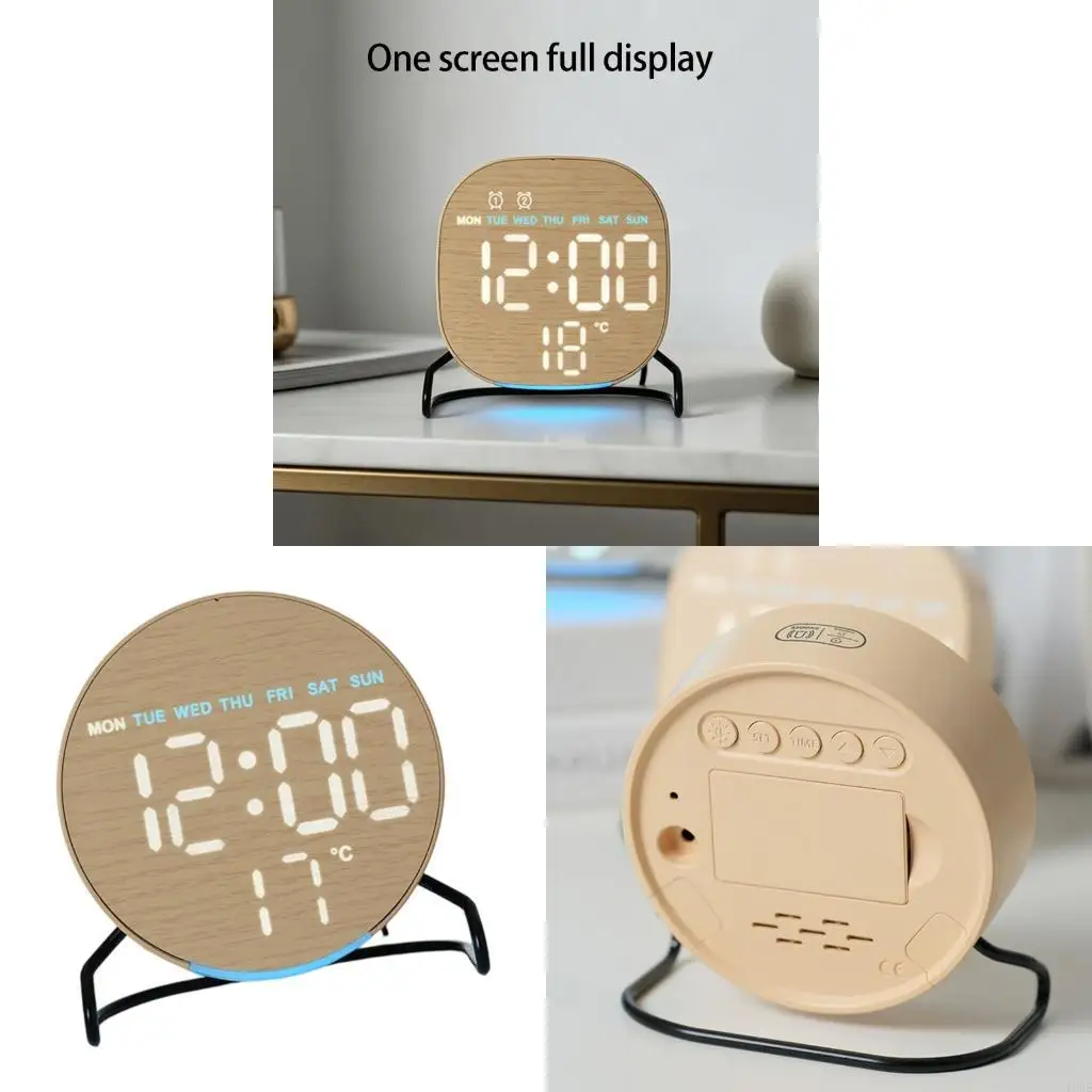 L9BE Minimalists Wooden Grains LED Digital Alarm Clock Offering Quiet Movement And Easy Setups For Bedroom Office Use