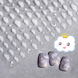 Pegatina de Arte de uñas 3D de nube blanca coreana, calcomanía de luna de estrella, calcomanía de Crepúsculo puro, accesorios deslizantes de manicura autoadhesivos, RE #53, 1 hoja
