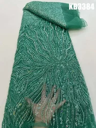 Tela de encaje de secuencia de lujo, bordado francés con cuentas, nigeriano, hecho a mano, para coser, última moda, KB3384, 2024