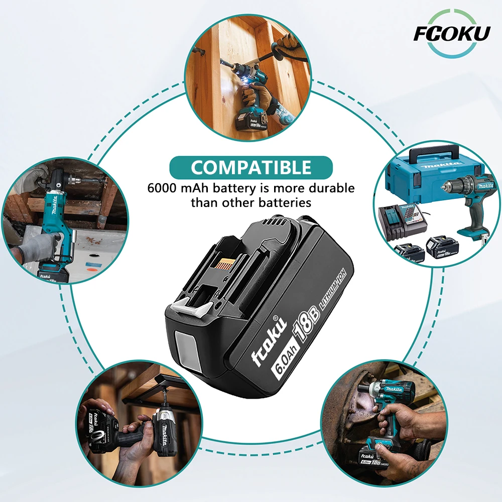 NEW for Makita 18V 6000mAh Rechargeable Power Tools Battery with LED Li-ion Replacement LXT BL1860B BL1860 BL1850+3A Charger