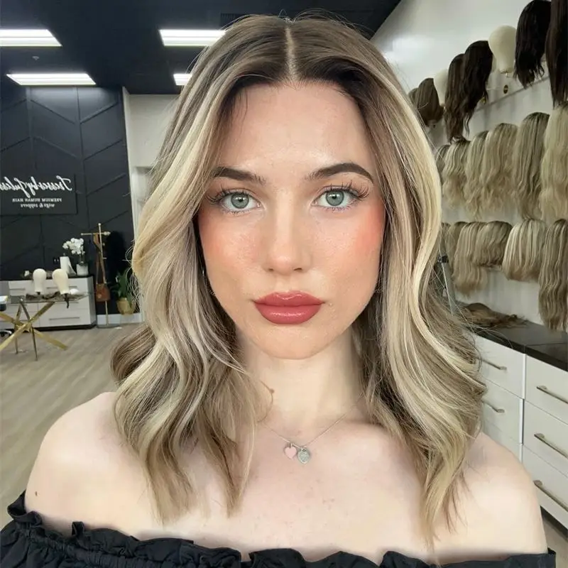 180% Density Wig 13x4 Free Part Ombre Blonde Brown Highlights Synthetic HD Lace Front Wig Soft Wave Wig Party Daily Cosplay Wigs