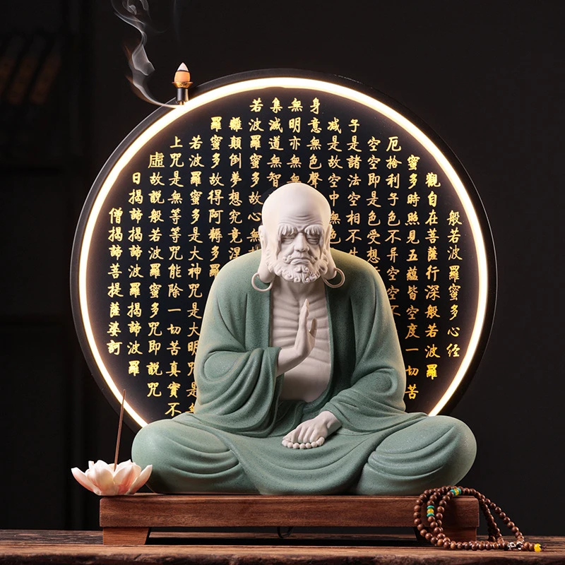 Ceramic Zen Lamp Ornament - Master Dharma Home Decor Craft For Living Room, Desktop, Office Decoration, Gift