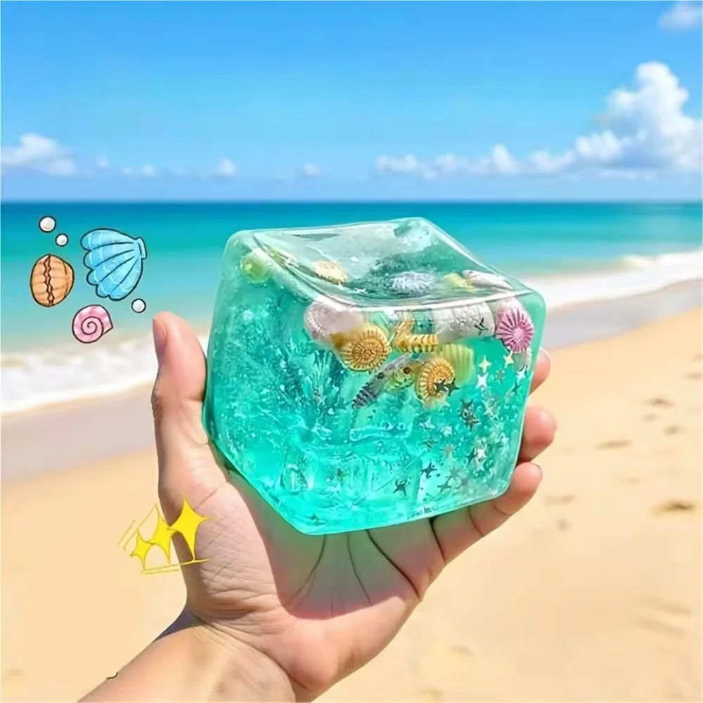 Squishy Maltose Cubes Fidget Toy Super Soft Transparent Star Squeeze Toy Ocean Sensory Anti-stress Toy for Friend Christmas Gift