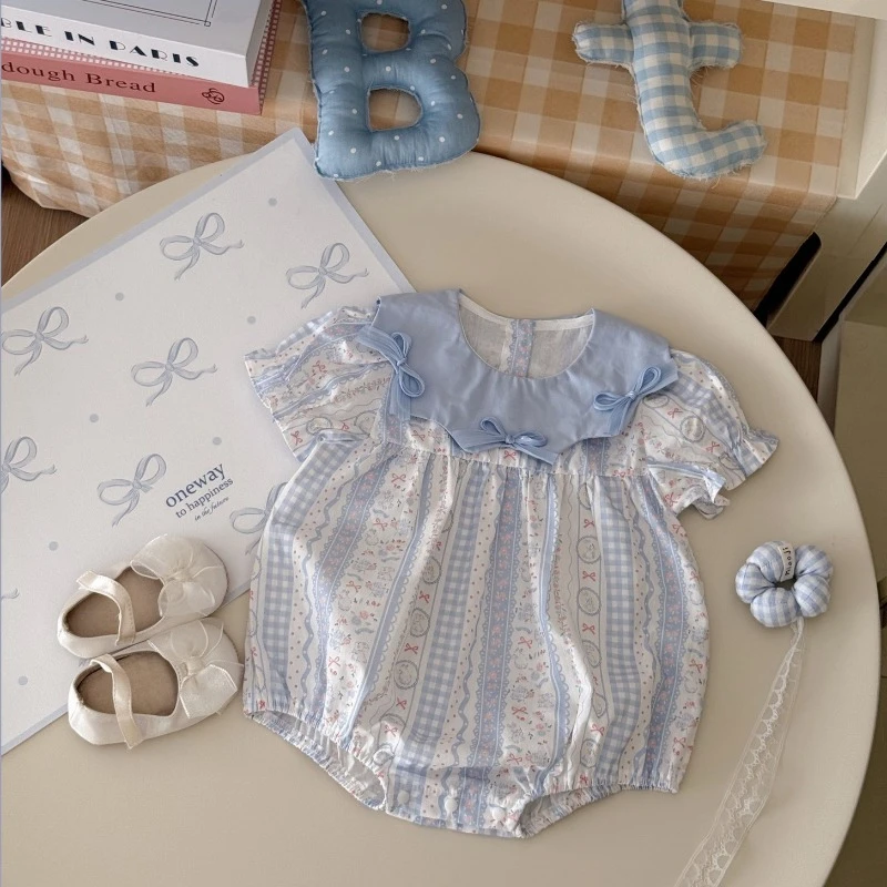 2026 Summer Infant Girl Baby Girl Light Purple Floral Lace Sweet Fashionable Cute Split Short Sleeve Shorts Set