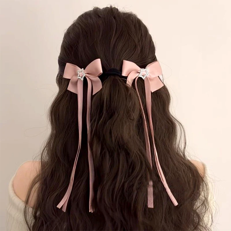 

2Pcs/lot Sweet Ribbon Bow Hairpin for Women Girls Long Satin Bowknot Star Hair Clip Barrettes Summer Headwear Hair Accessories
