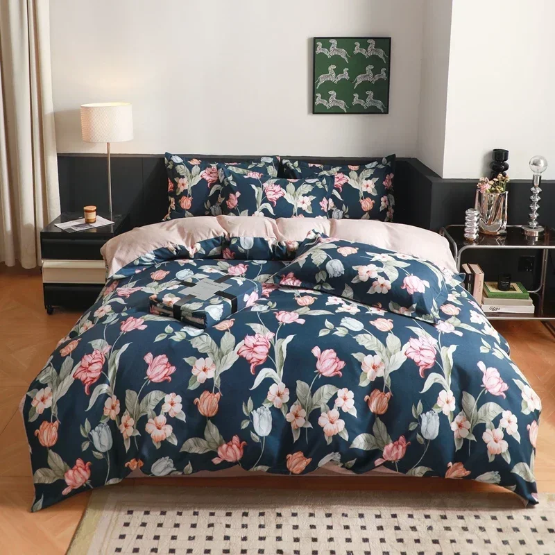 

Home Textile Spring Printting Bedding Set Fashion Single Double Queen Size Flat Sheet Duvet Cover Pillowcase Bed Linens