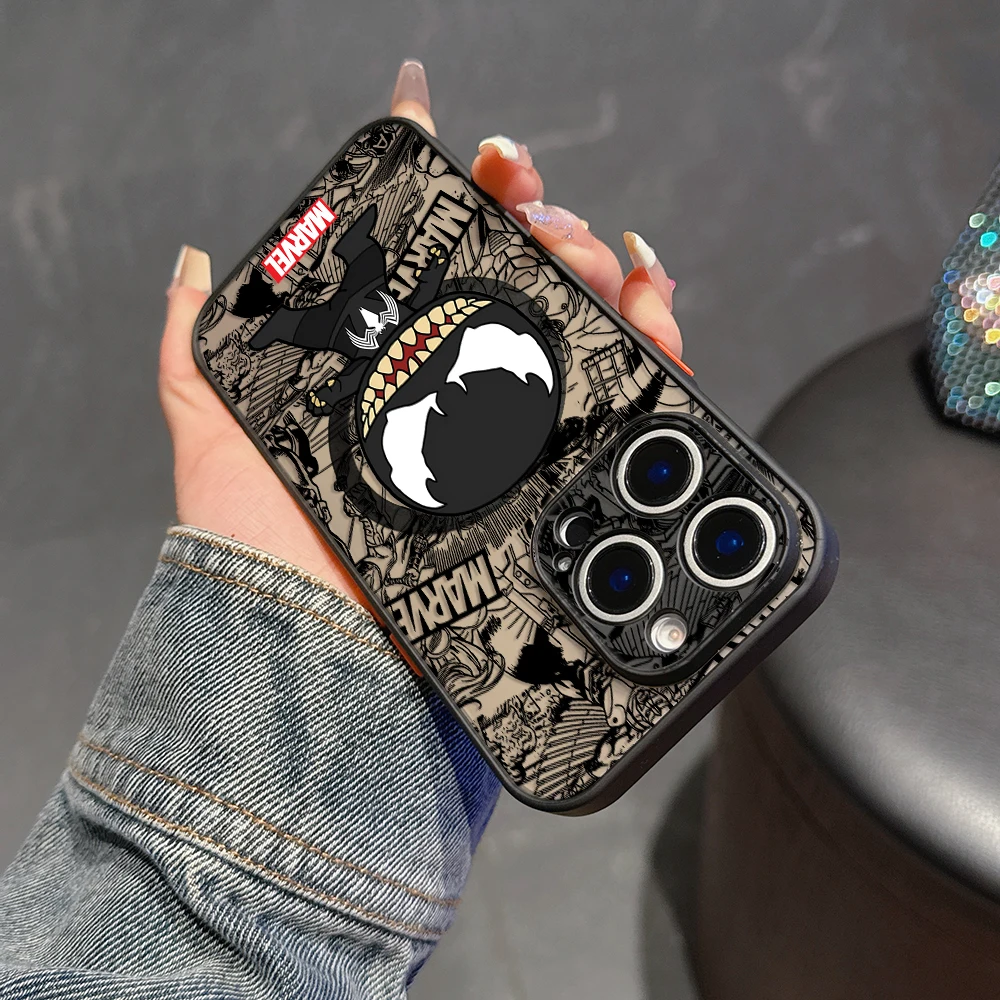 حافظة لهاتف آيفون 16 15 14 13 12 11 Pro Max XR XS X 7 8 6s Plus غطاء مغناطيسي غير لامع من MarvelS SpiderManS GrootS #5