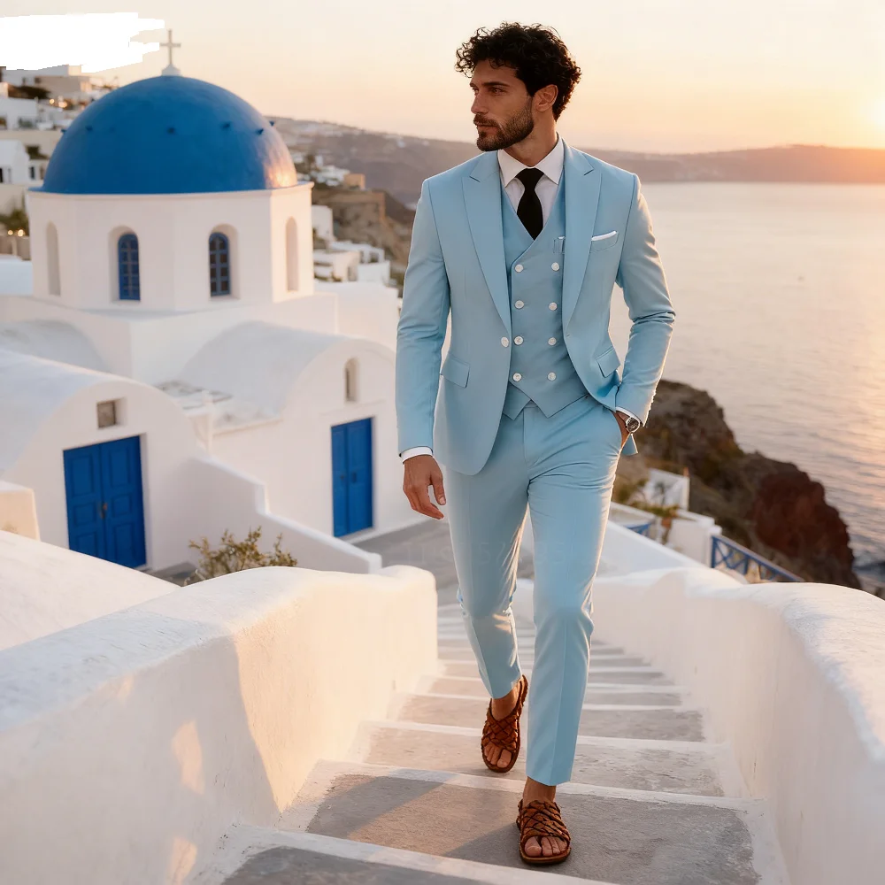 

Elegant 3 Piece Burgundy Men's Suits Full Set Single Breasted Peaked Lapel Blazer Formal Prom Business Suit with Vest And Pants