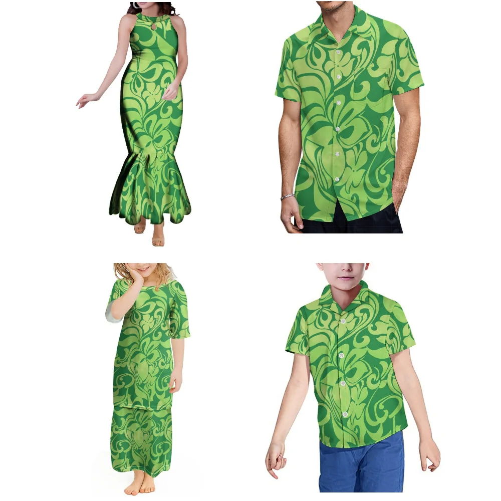 Abbigliamento da festa in famiglia personalizzato polinesiano, abiti lunghi estivi da donna, camicie da uomo larghe, camicie da ragazzo, abiti da ragazza