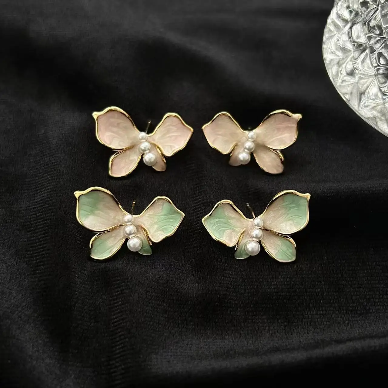 Pink mist flower thing~ gentle romantic gradual change flower stud earrings French niche design exquisite sweet girl heart earri