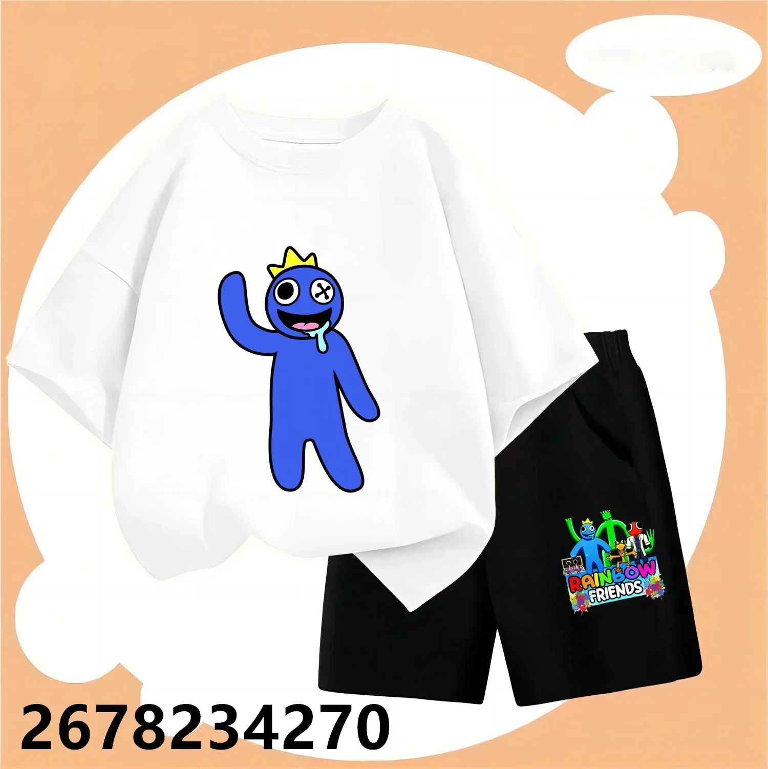 Fashion Rainbow Friends T-shirt Set for Children Cute Cartoon Multicolour T-shirt Short Suit Sleeve Boy Girl Loose Clothing Gift