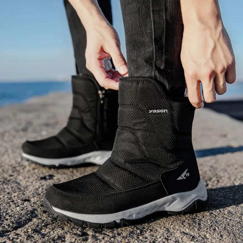 

Winter Wool Warm Men's Snow Boots 2025 Outdoor Mid-calf Boot Waterproof Non-slip Thickened Cotton Shoes For Men Size 45 46 Botas