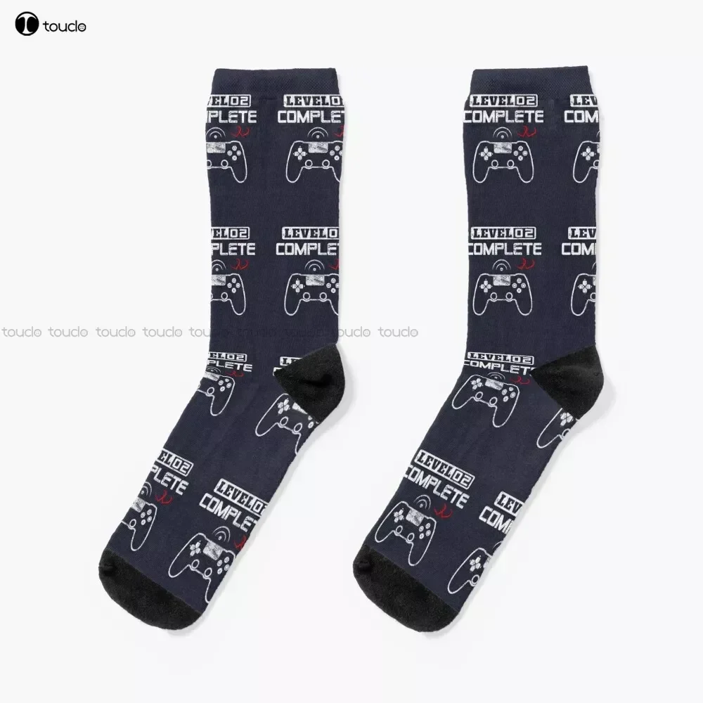 Level 2 Complete 2Nd Wedding Anniversary Gift Couple Video Gamer Gifts For Him & For Her Socks 360° Digital Print Custom Gift