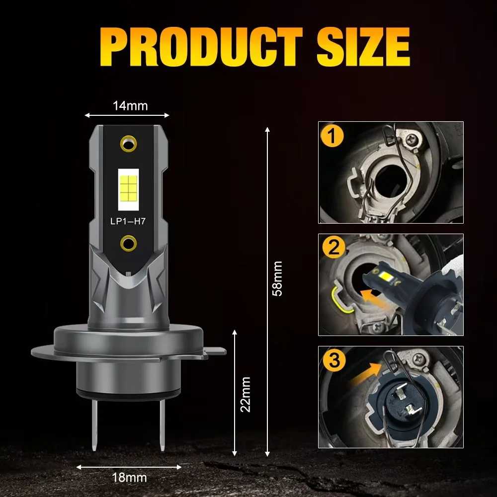 ACTVCTA 2PCS 1:1 Size Halogen lamp Design H7 LED Bulb Turbo Headlight 6500K white 12V Car LED Light H7 Mini Lamp Plug and Play