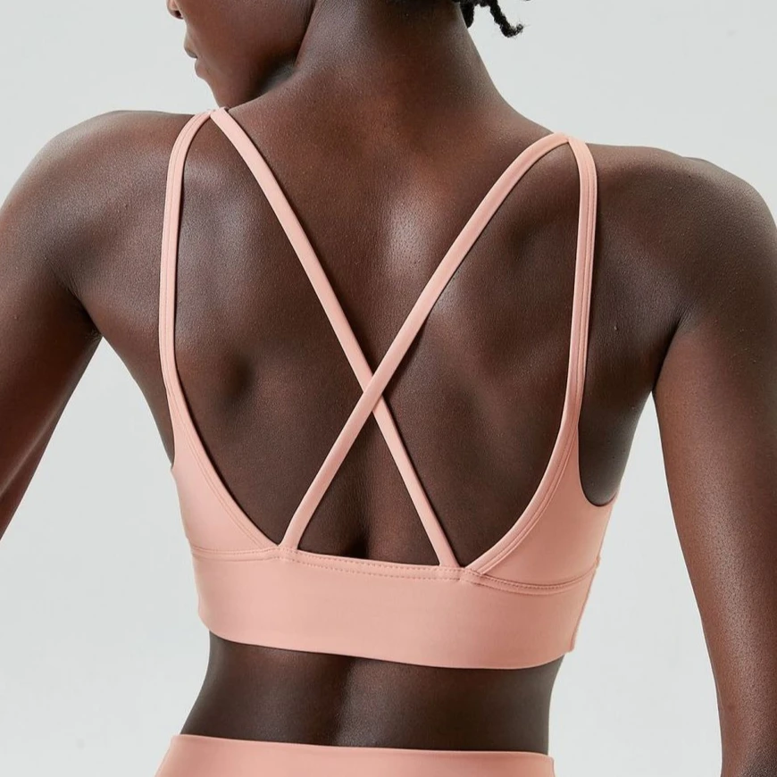 

Solid Color Cross Fitness Yoga Bra Soft High Strength Women Tight Sport Top Comprehensive Training Gym Underwear With Chest Pad