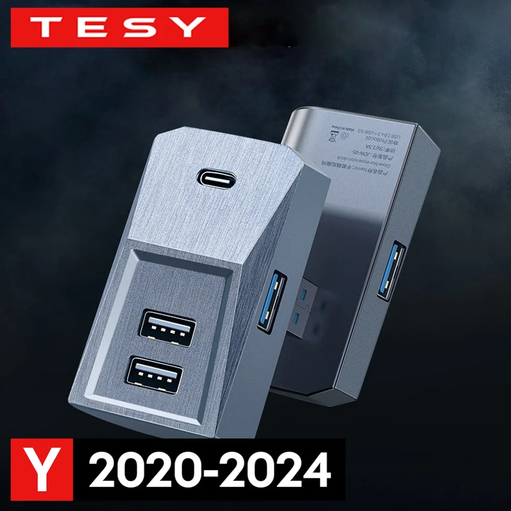 Para Tesla Model Y 2020-2024 unidad de mano izquierda Glovebox estación de acoplamiento cargador rápido adaptador de concentrador USB extensión de divisor alimentado