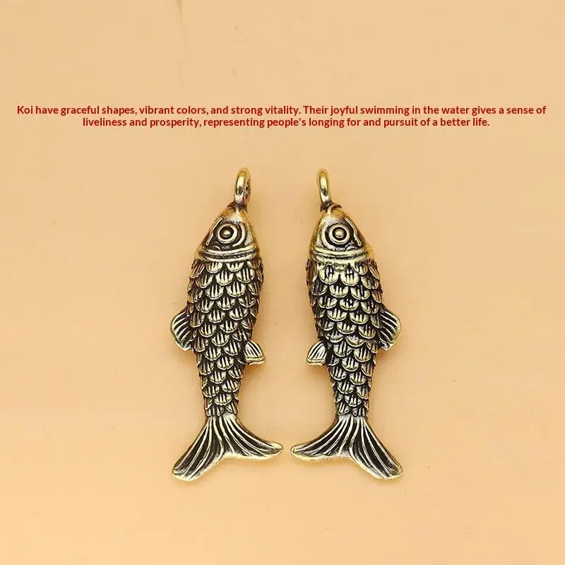 Vintage Koi-Fisch Schlüsselanhänger Anhänger Zubehör Messing Miniaturen Tischdekoration Klassische Kleine Tierfiguren Teehaustier Wohndekoration – Detail 8