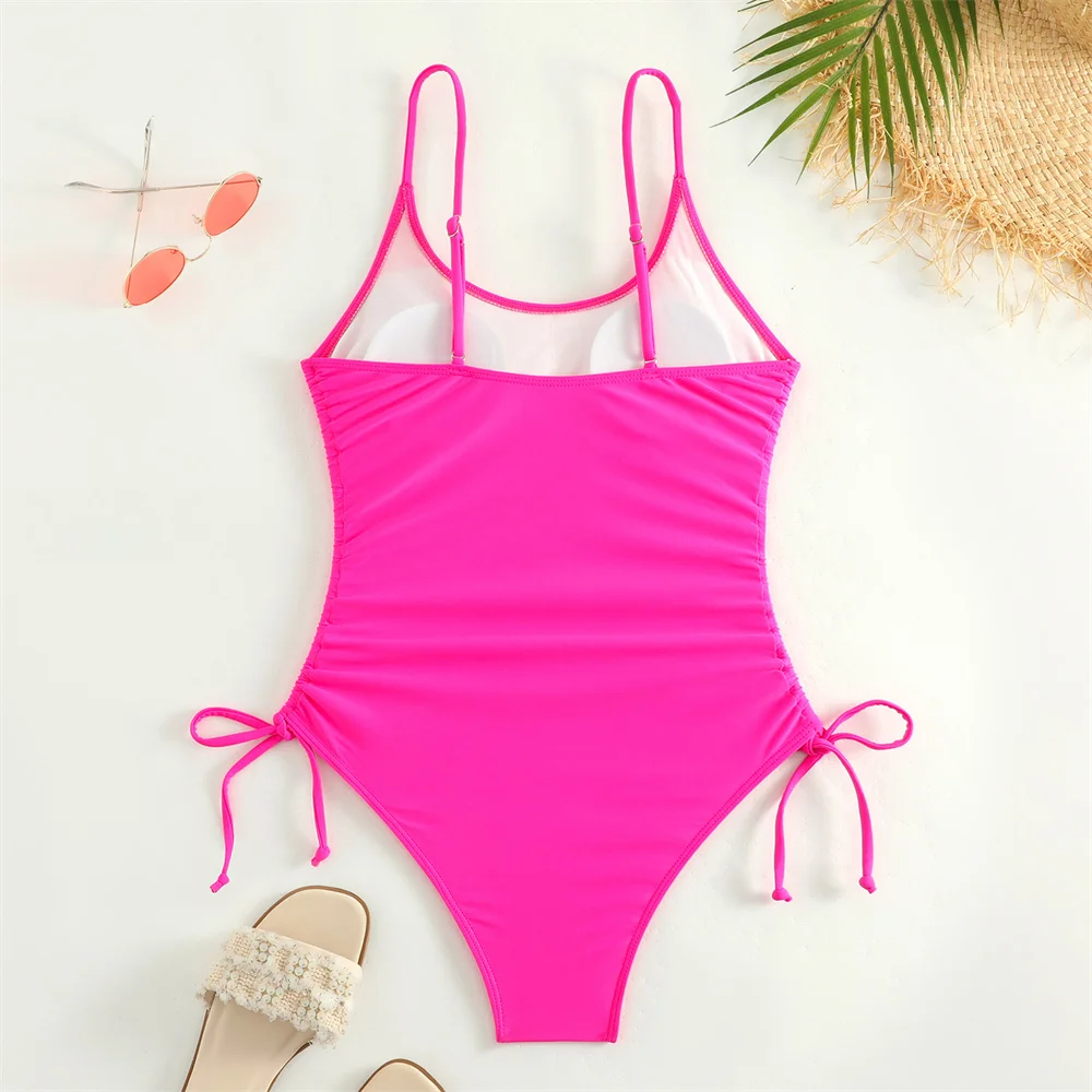 Bikini blanco con cordón plisado, traje de baño de una pieza Y2K, Monokini de tendencia, traje de baño Sexy para vacaciones, ropa de playa