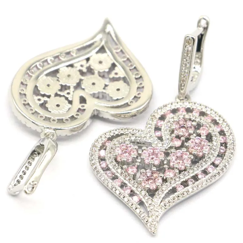 47x30mm Beautiful 14.2g Big Heart Shape Black Onyx CZ Orange Spessartine Garnet Pink Kunzite Silver Dangle Earrings 6